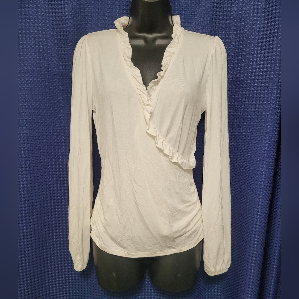 Boden Ivory Ruffle Long Sleeve Blouse